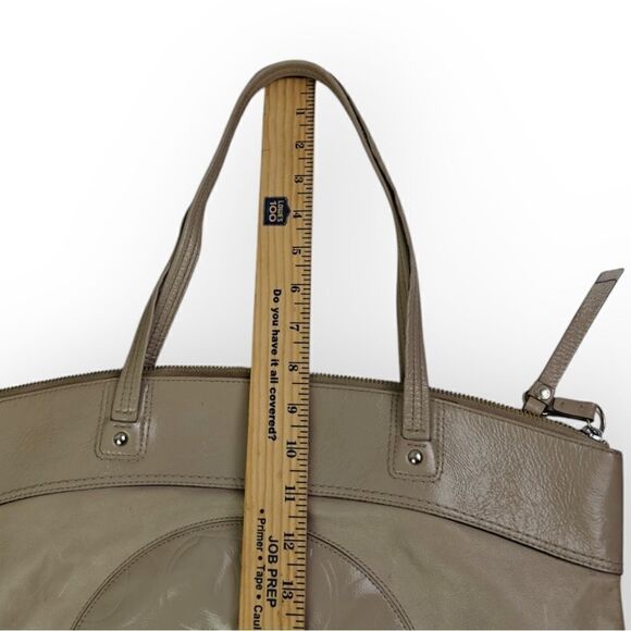 COACH BEIGE CC LOGO GENUINE LEATHER LARGE TOTE SHOULDER BAG HANDBAG PURSE BOHO - Picture 7 of 12